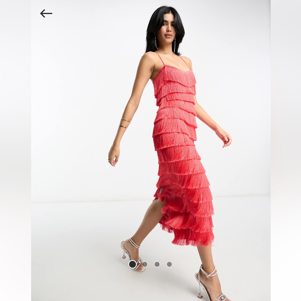 ASOS DESIGN tiered midi fringed dress with cross back detail in hot pink
